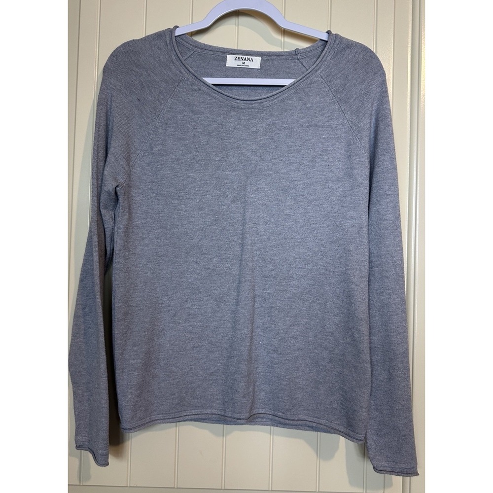 Zenana Womens gray Knit Long Sleeve Pullover Lightweight‎ Sweater viscose sz M